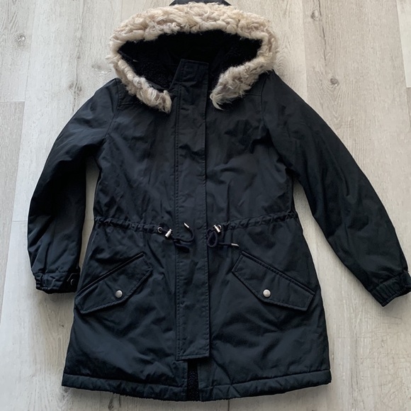 Banana Republic Water Resistant Black Hooded Parka Coat size XS Sherpa lining - Picture 8 of 13